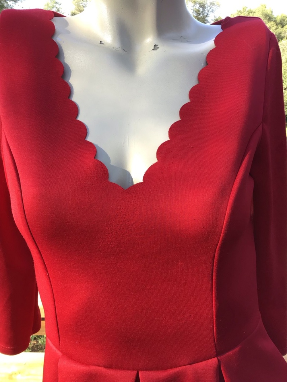 Red Y2K era Scallop V-Neck Fit & Flare Dress - Picture 6 of 8